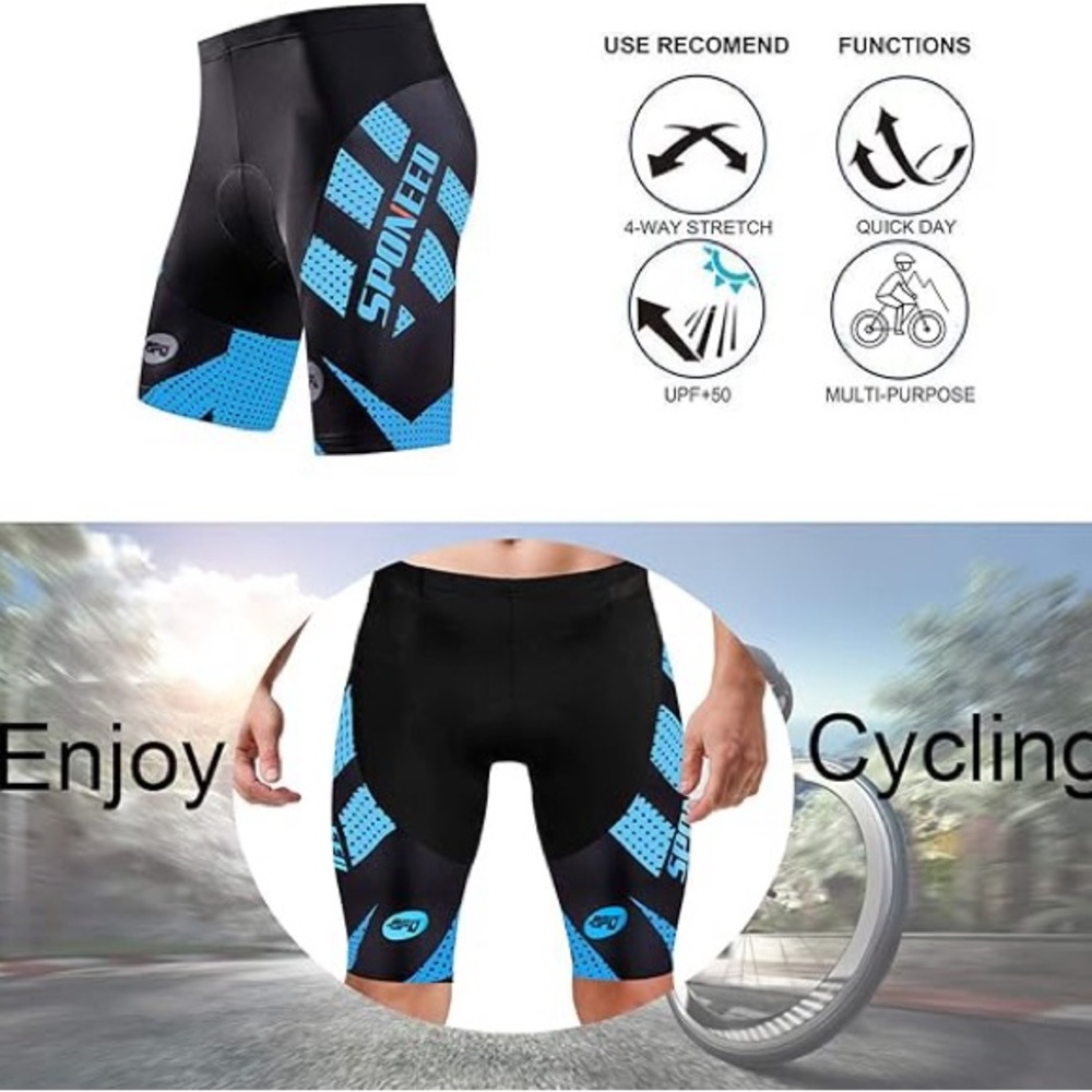 Sponeed Men's Cycling Shorts Padded Bicycle Riding Pants